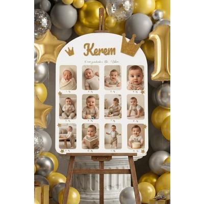 Gold Kral Tasarım 1 Yaş Erkek Bebek Anı Panosu 12 Ay Fotoğraf Doğum Günü Panosu Oda Süsü