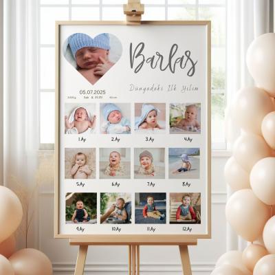 Kalpli 12 Ay Fotoğraflı Bebek Anı Panosu Kişiye Özel Çerçeveli Tablo 1 Yaş Doğum Günü Konsepti Erkek