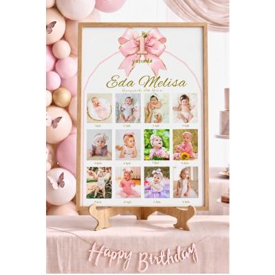 Kız Bebek 1 Yaş Anı Panosu Çerçeveli | 12 Ay Fotoğraflı Bebek Hatıra Tablosu