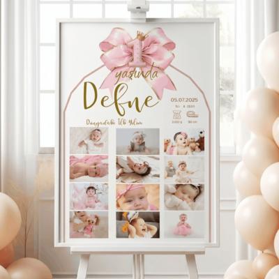 Kız Bebek 1 Yaş Anı Panosu Çerçeveli | 12 Ay Fotoğraflı Bebek Hatıra Tablosu