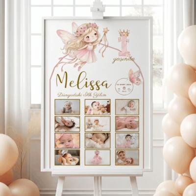 Peri Kızı 1 Yaş Doğum Günü Konsepti Kişiye Özel Fotoğraflı Çerçeveli Tablo