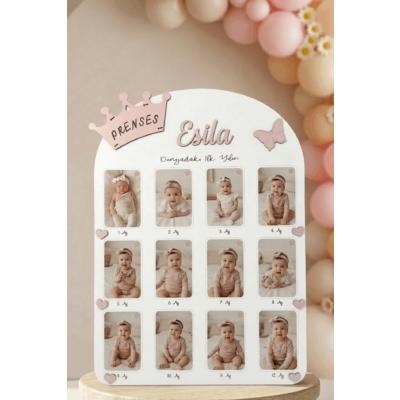 Prenses Temalı 1 Yaş Doğum Günü Fotoğraflı Anı Panosu